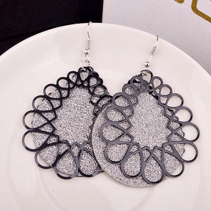 Personality Hollow Double Ladies Frosted Exaggerated Earrings Earrings Retro Alloy Ear Jewelry