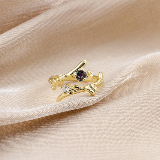 Ins simple light luxury design irregular ladies ring thorns zircon opening copper micro-inlaid zircon ring