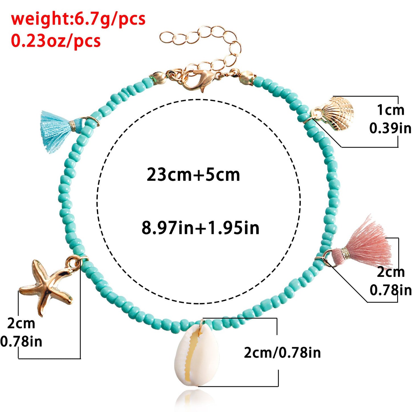 Jewelry Bohemian color rice beads tassel anklet female beach shell starfish foot decoration niche