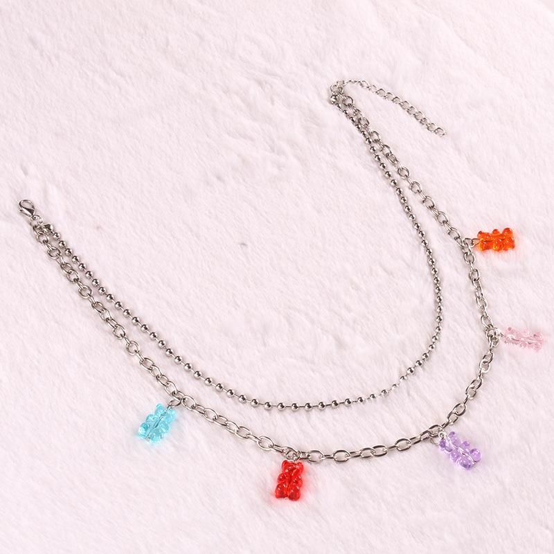 Jewelry bungee disco cool girl bead chain transparent jelly color five-color bear necklace