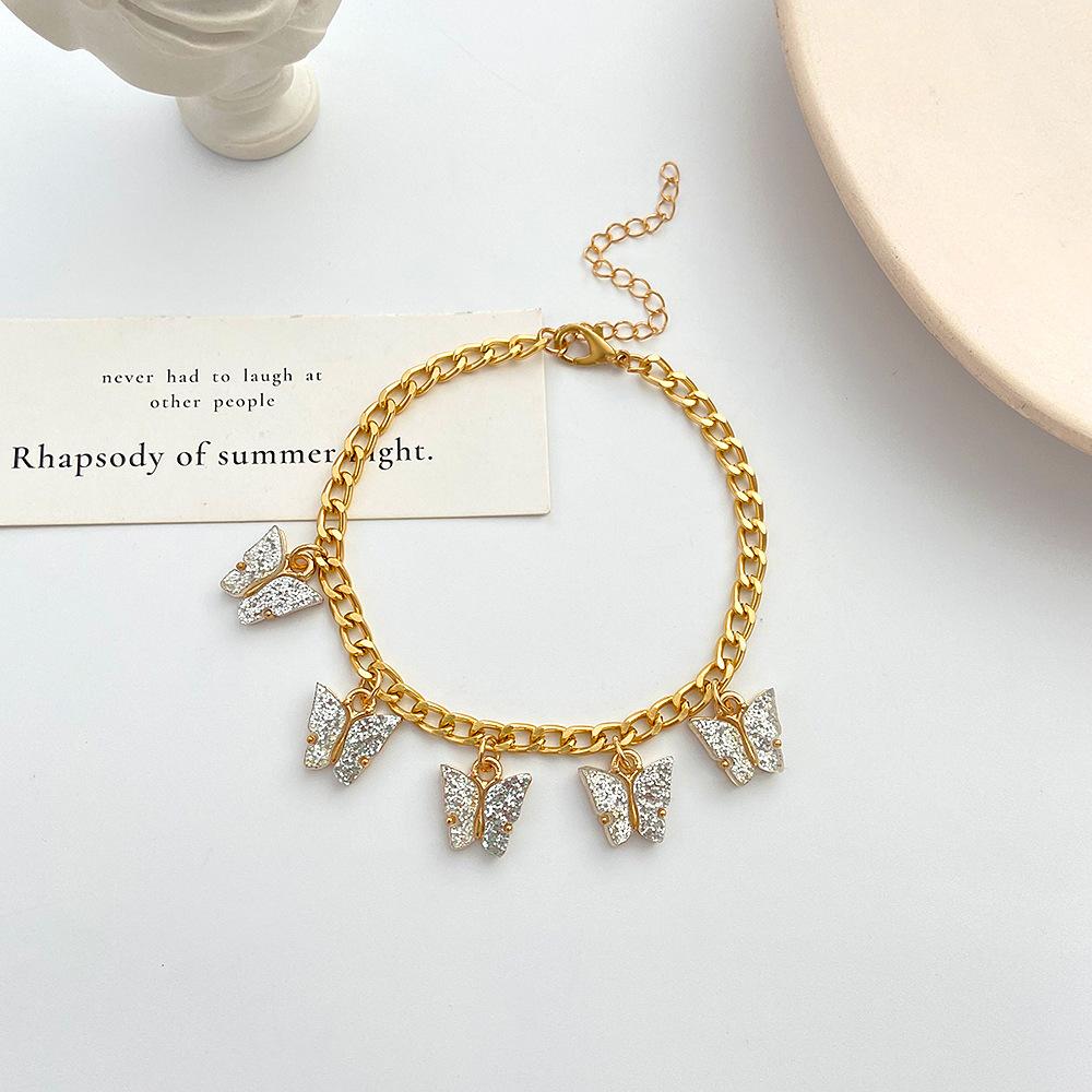 Ins Thick Chain Butterfly Necklace Set Punk Hip-Hop Butterfly Pendant Clavicle Chain Bracelet Accessories