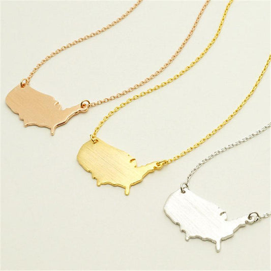 Christmas Gift Jewelry USA Map Necklace Pendant Women's Accessories
