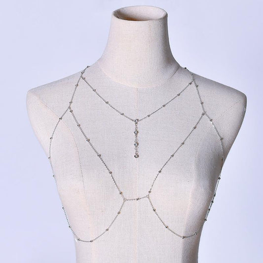 Sexy Exaggerated Beach Casual Body Clothing Chain Necklace Flash Diamond Pendant Tassel Necklace Chest Chain