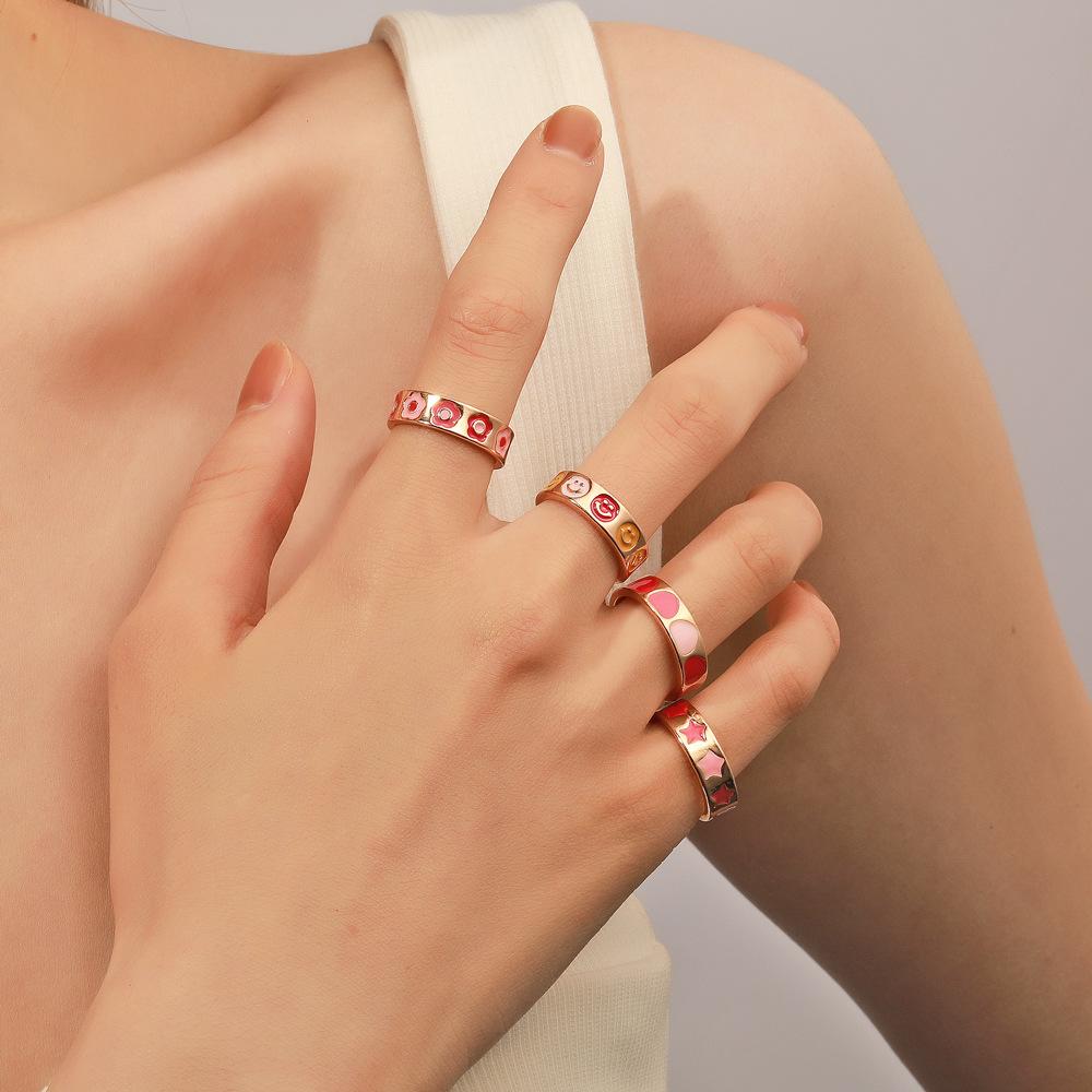 Ins simple cute flower love ring fashion fun smiley face ring metal index finger ring female