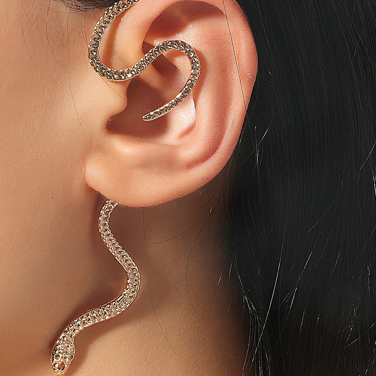 Frosty no hole ear clip retro one-piece zircon snake-shaped ear hanging exaggerated net red personality earrings female