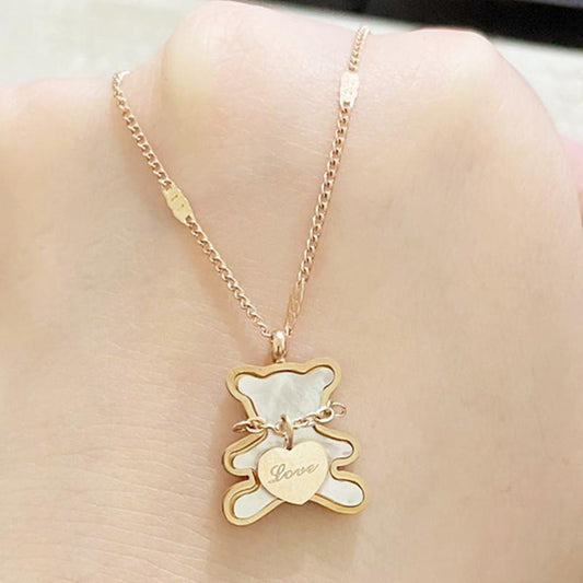 Titanium Steel Love Necklace Female White Fritillaria Beating Heart Bear Clavicle Chain Jewelry