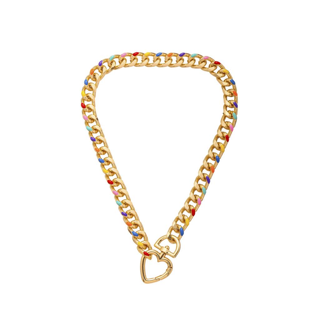 Retro Rainbow Drip Oil Chain Love Lock Short Necklace Personality Creative Temperament Clavicle Chain Female