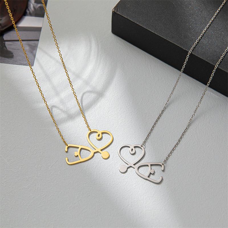 Heart stethoscope necklace female love heart necklace ins fashion stainless steel