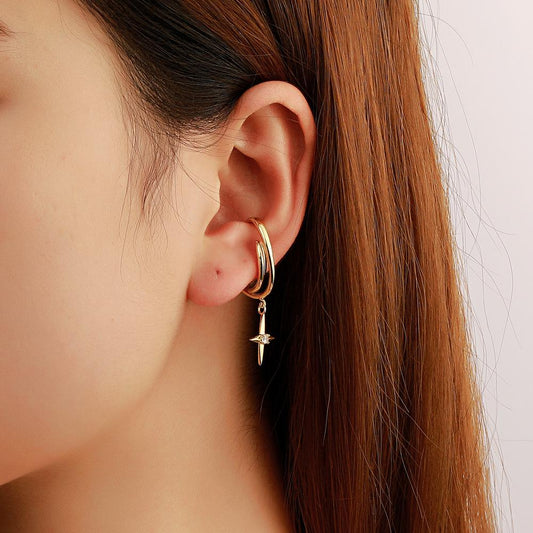 Simple diamond-studded geometric earrings ins cold without holes cross ear bone clip single net red accessories female