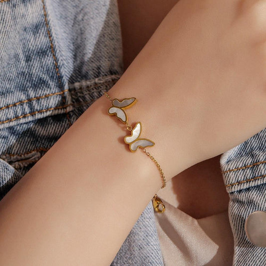 Stainless Steel Gold Butterfly Bracelet Personality Simple Temperament Niche Light Luxury Anklet Super Fairy Forest Hand Jewelry