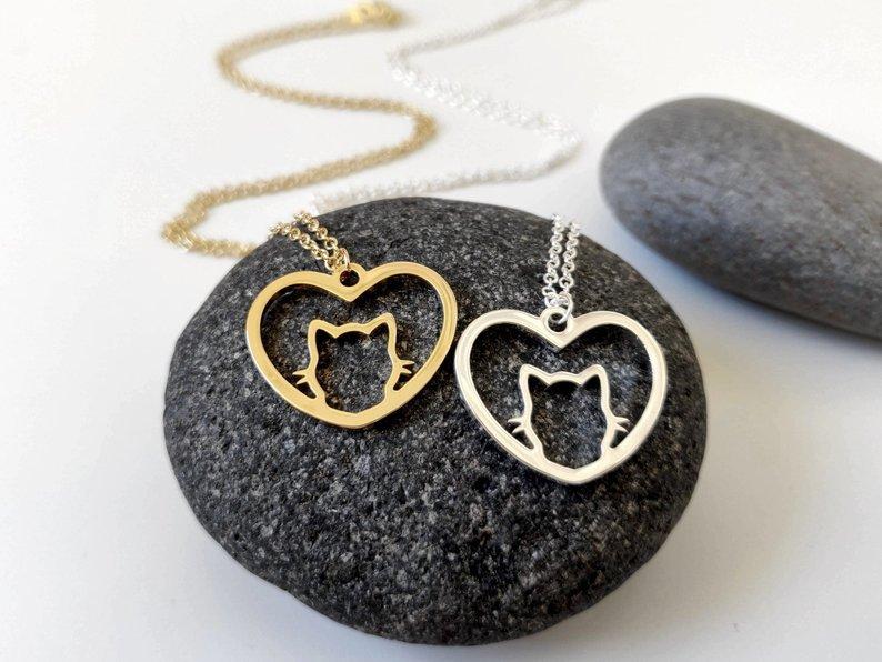 19 Years Peach Heart Cat Necklace Heart Animal Pendant Clavicle Chain Female