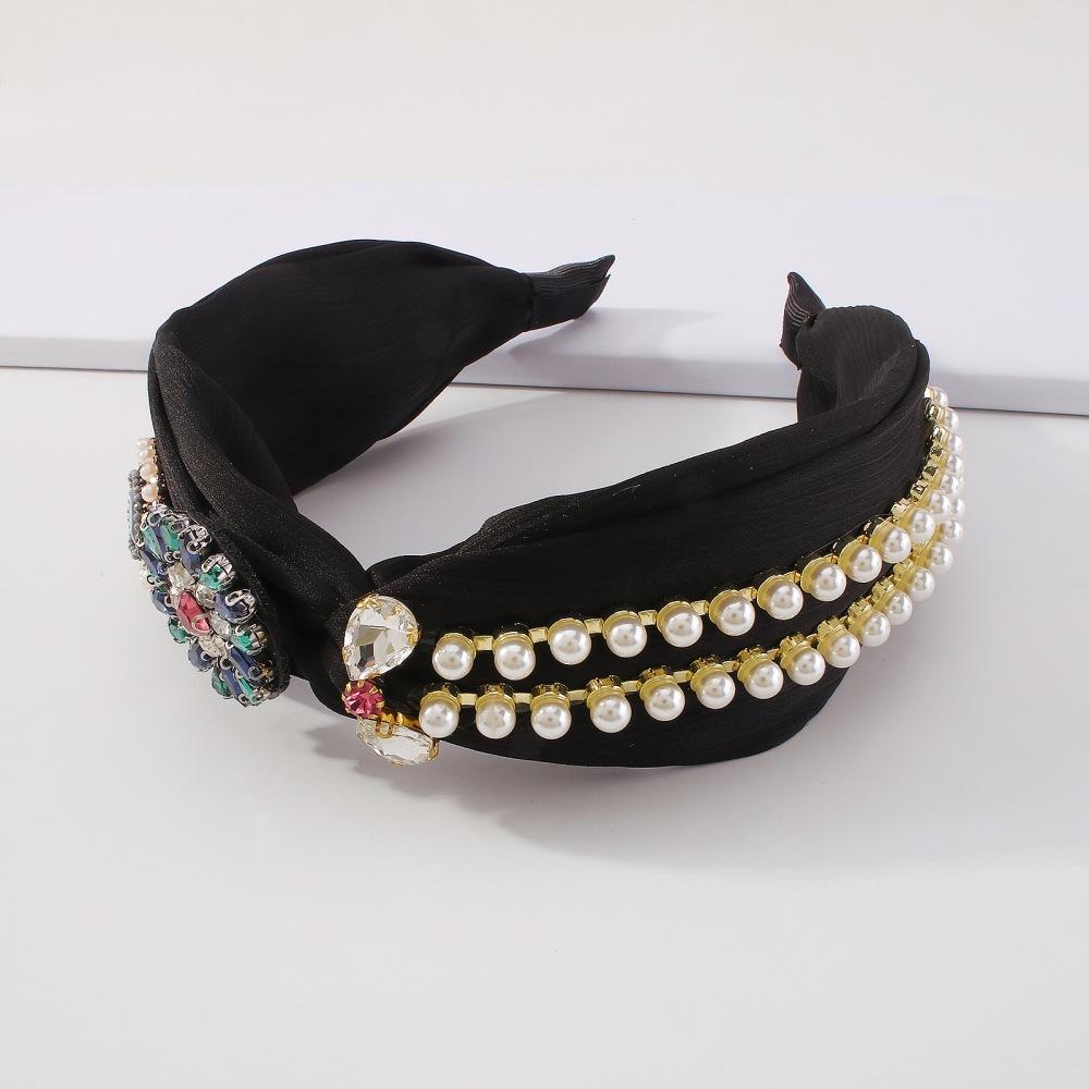 F3761 Jewelry Fashion Fabric Palace Full Diamond Headband Imitation Pearl Retro Heavy Industry Hair Accessories Female