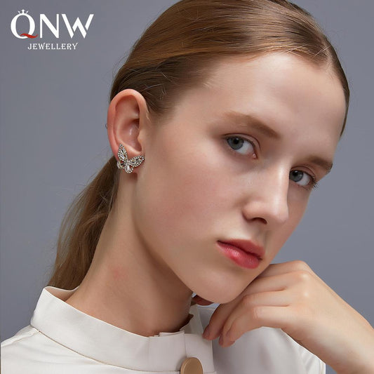 Classic Earrings Temperament Simple Zircon Butterfly Stud Earrings Female Gentle Lady Crystal Earrings