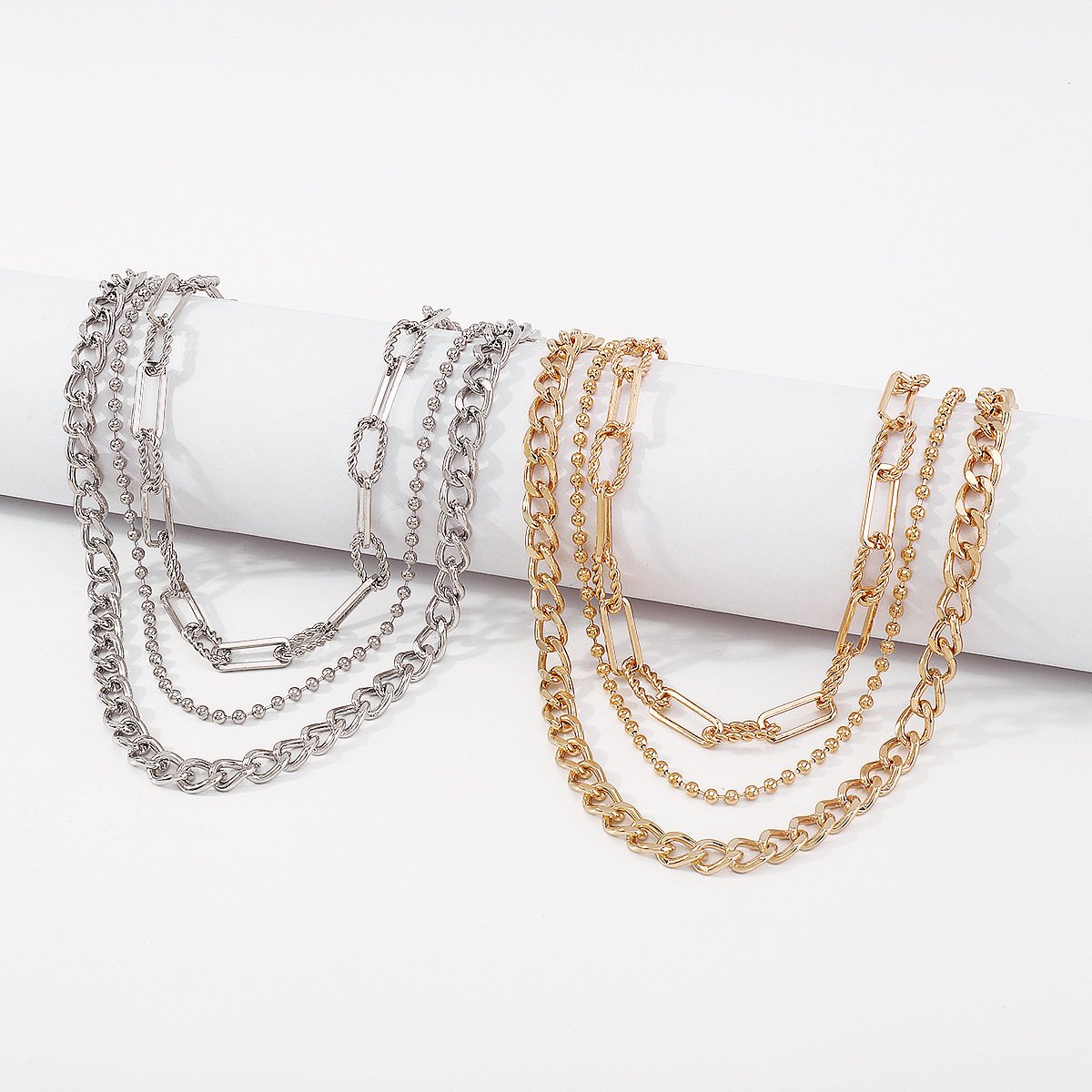 N127 Exaggerated Punk Hip Hop Necklace Stacked Chain Metal Texture Personality Geometric Necklace Female