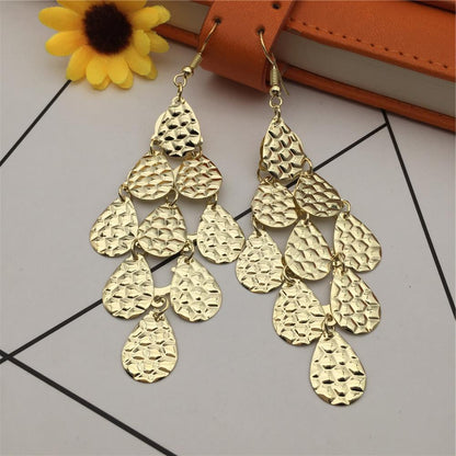 Pitting drop metal multi-layered earrings long earrings