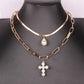 Jewelry Double Pearl Cross Necklace Trend Retro Ins Simple Snake Chain Sweater Chain Female