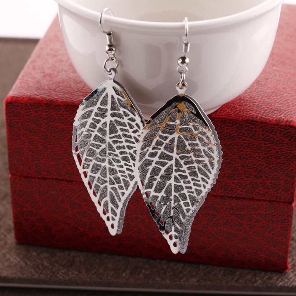 Gold Leaf Women's Earrings Hollow Double Layer Creative Earrings Alloy Ear Jewelry Trendy Night
