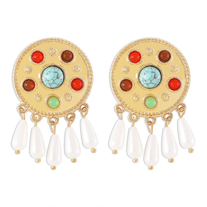 E1146 Retro Medieval Pearl Temperament Earrings Baroque French Retro Resin Gemstone Earrings