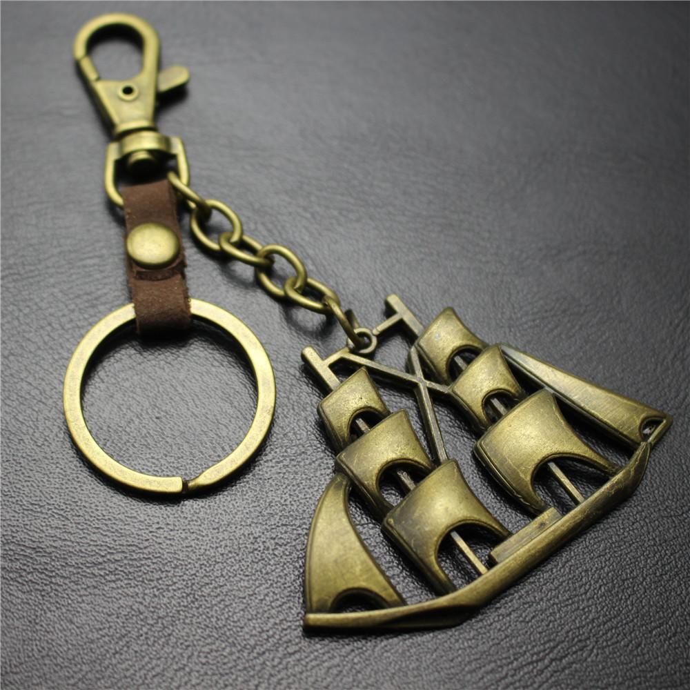 Yifanshun Retro Alloy Sailboat Pendant Leather Keychain 3cm Key Ring Korean Wave Jewelry Bag Pendant