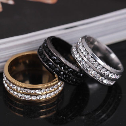 Stainless Steel Diamond Ring Fashion Titanium Steel Double Row Diamond Ring Simple Sweet Jewelry