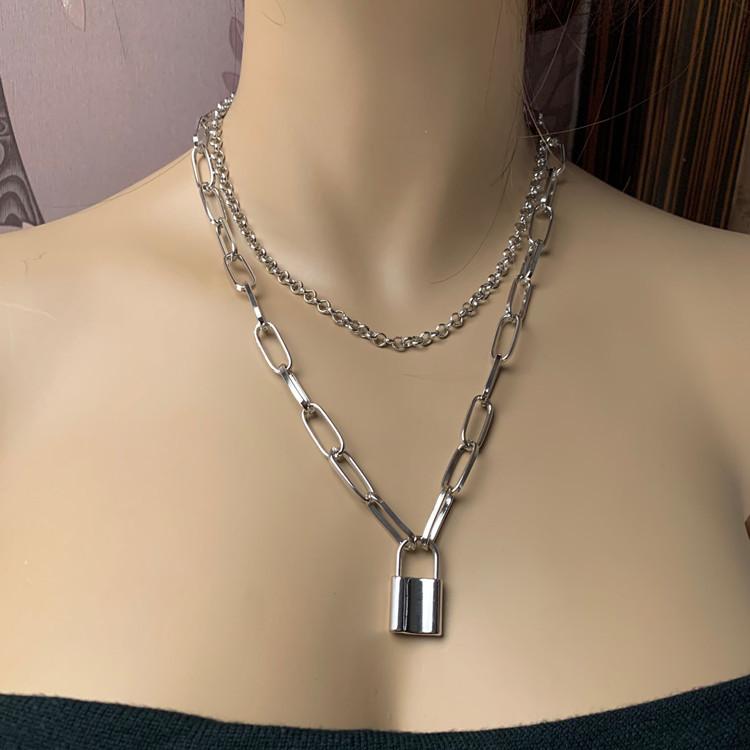 Jewelry Personality Punk Geometric Necklace Sweater Chain Female Simple Lock Shape Versatile Temperament Necklace Female