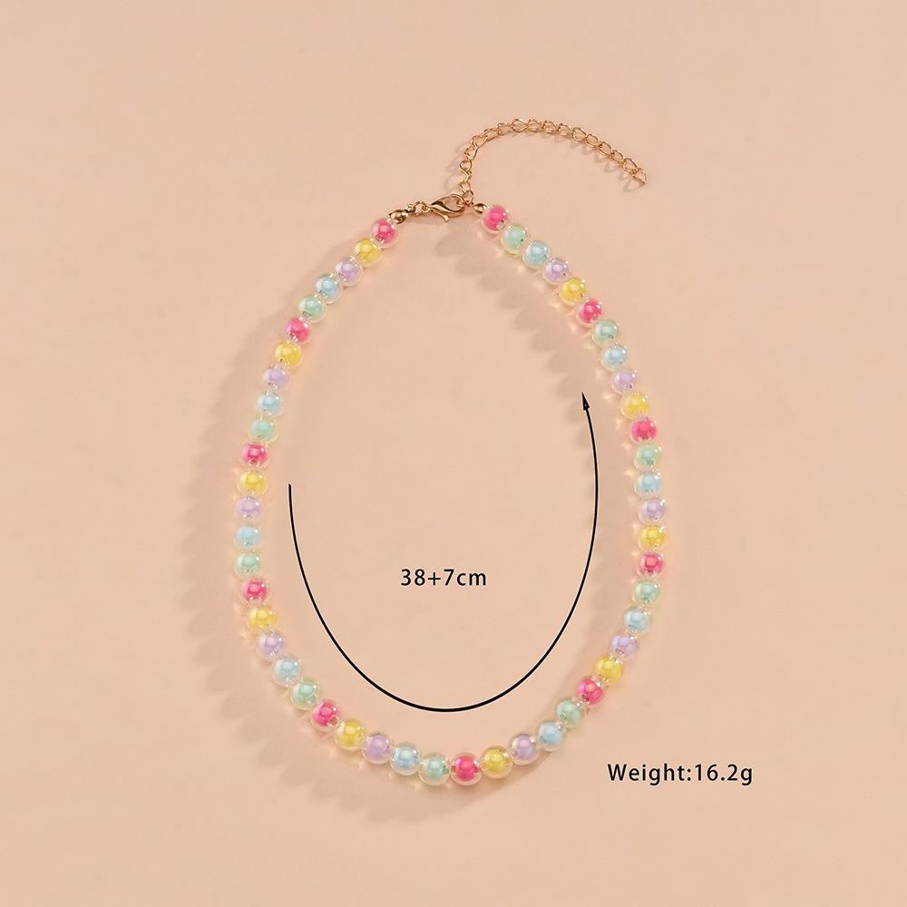 Fashion Small Fresh Macarons Candy Color Beads Middle Bead Necklace Clavicle Chain Accessories