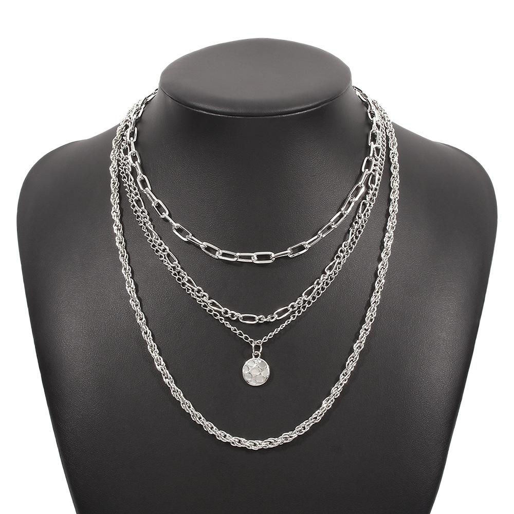 N9325 Punk Chain Necklace Metal Texture Hip-Hop Circle Necklace Fashionable Creative Multilayer Necklace