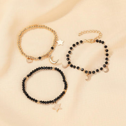 Fashion Three-piece Bracelet Handmade Black Beaded Star Moon Bracelet Popular Set Jewelry