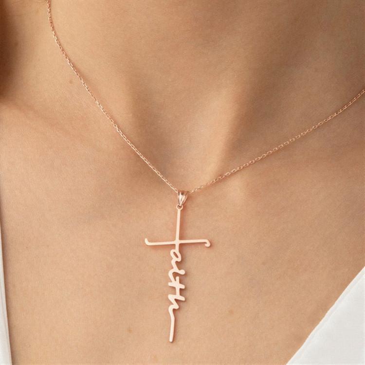 Titanium steel stainless steel faith cross pendant necklace English letter necklace