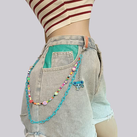 Ornaments Fashion Versatile Color Rice Beads Resin Chain Double Pants Chain Cute Cartoon Little Girl