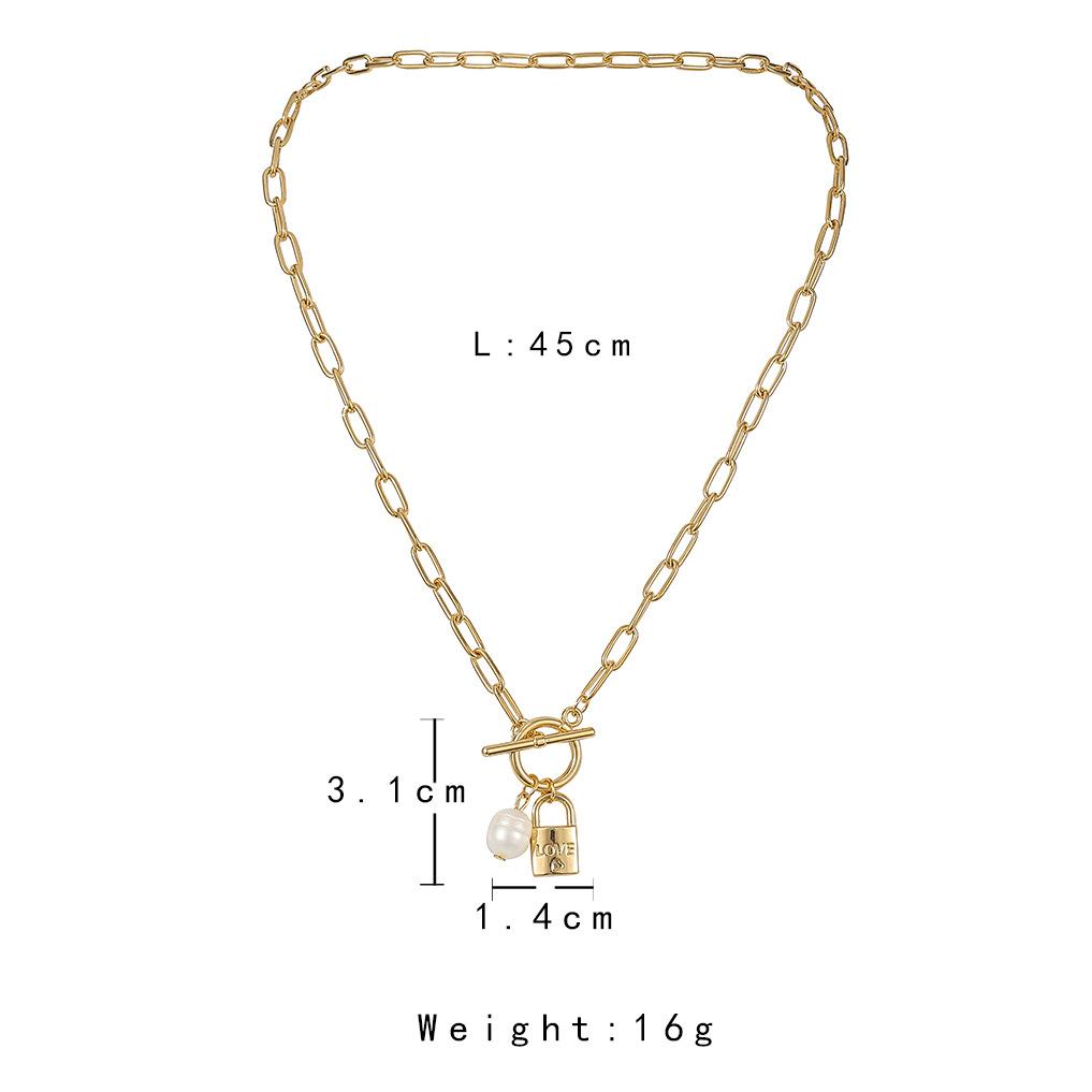 Ins jewelry creative simple OT buckle freshwater pearl love lock pendant fashion retro necklace female