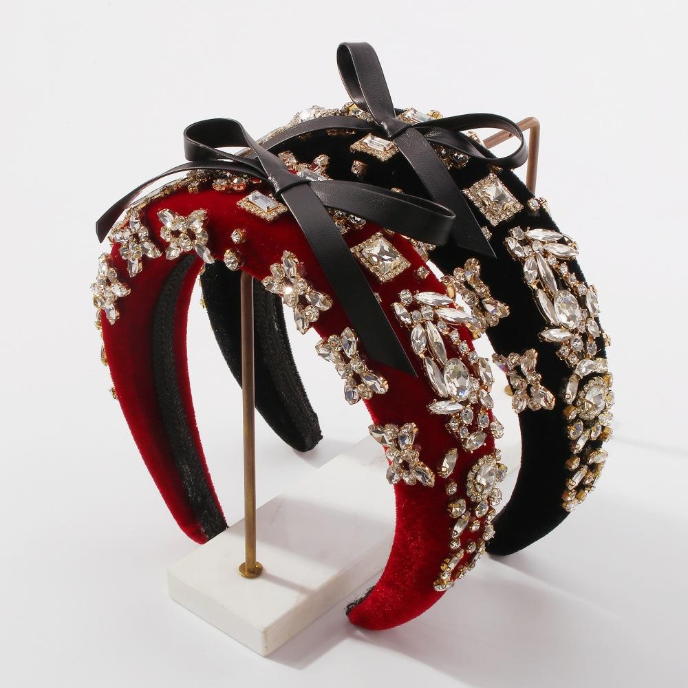 F361 autumn and winter hair accessories sponge heavy industry diamond headband bow temperament lady catwalk headband