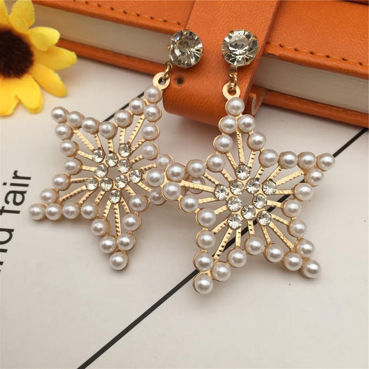 Five-pointed star earrings geometric diamond stud pearl earrings popular earrings stalls