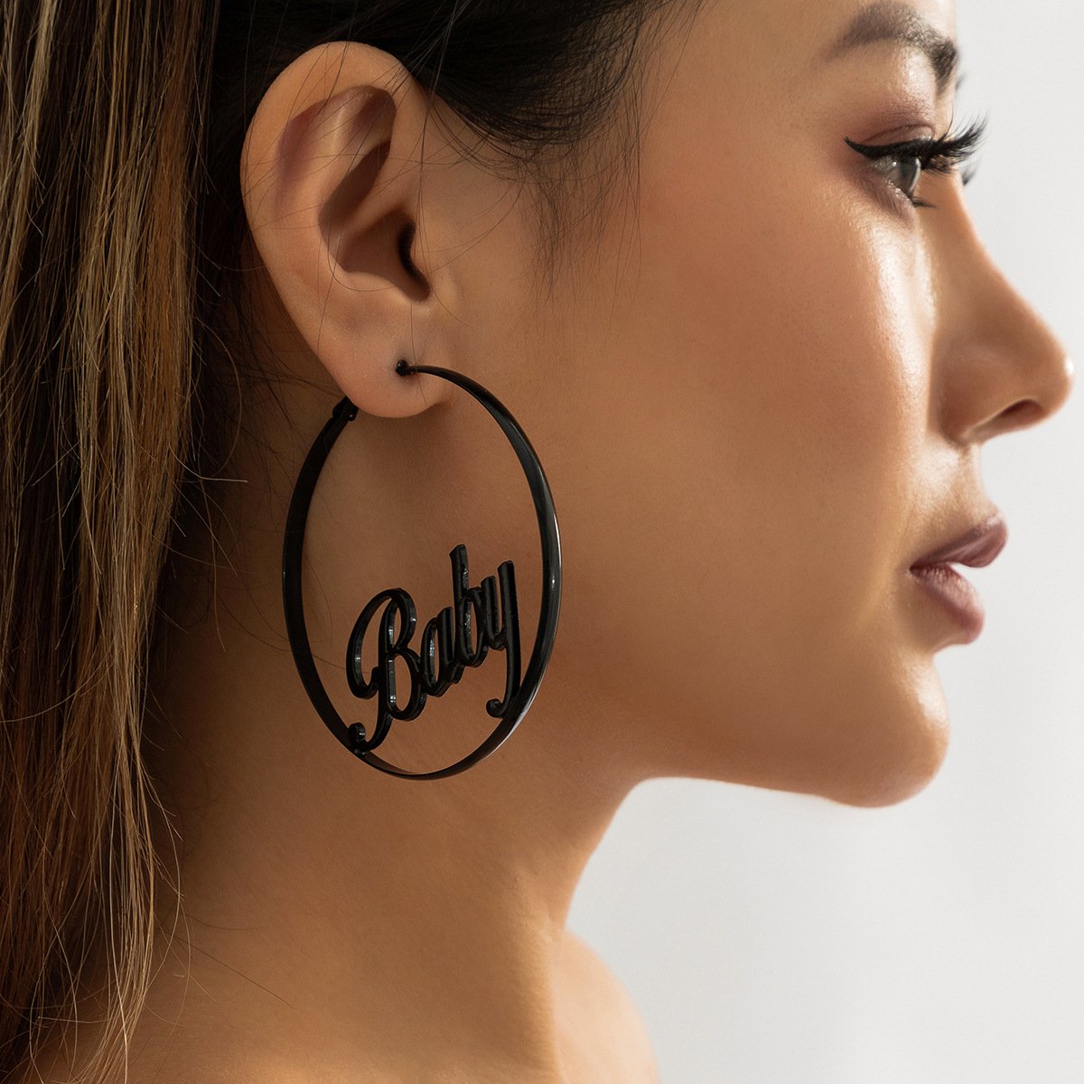 Jewelry Fashion Retro Personality Geometric Strand Hollow Earrings Female Exaggerated Temperament Circle Letter Earrings