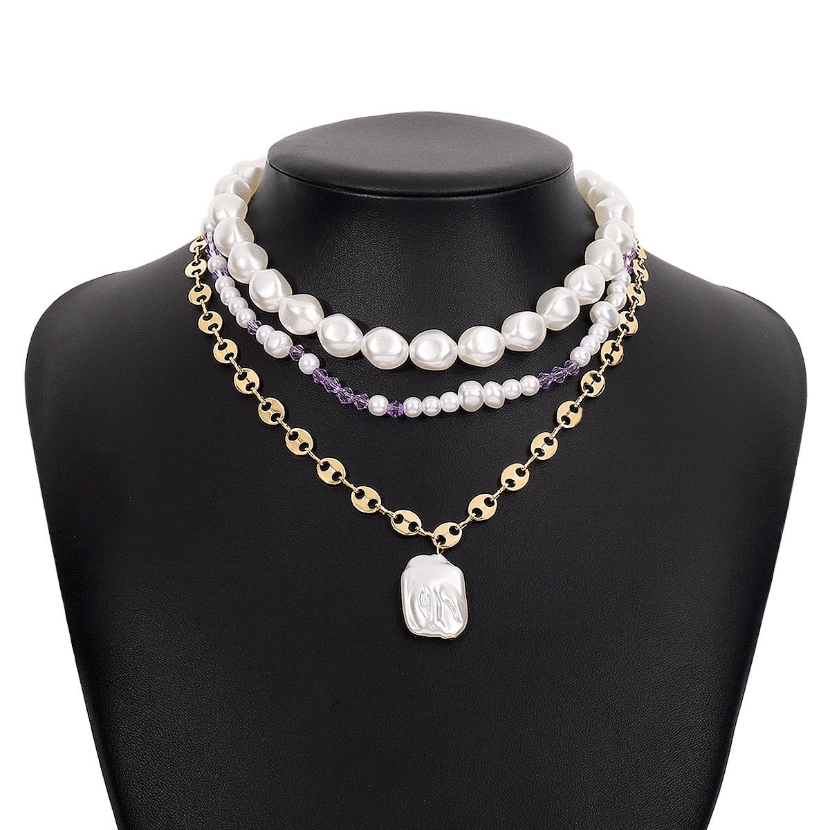 N1525 Bohemian ethnic multi-layer pearl necklace exaggerated temperament geometric stacked necklace female