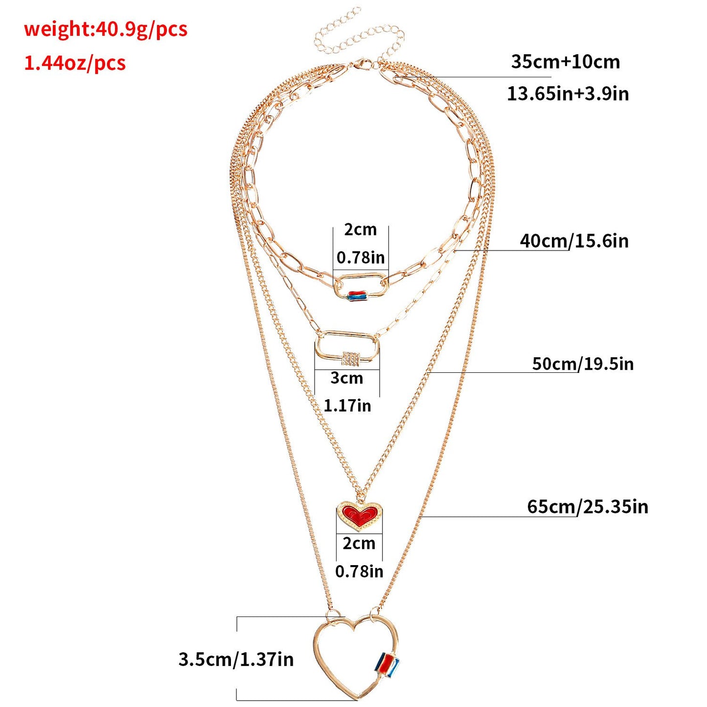 Jewelry Geometric Drop Glaze Hollow Peach Heart Pendant Necklace Female Creative Punk Temperament Multilayer Necklace