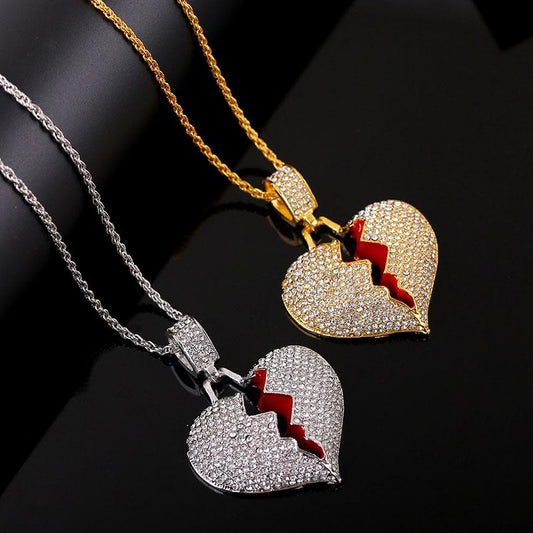 Hip-hop cracking love necklace female hip-hop fashion diamond full diamond broken heart pendant male