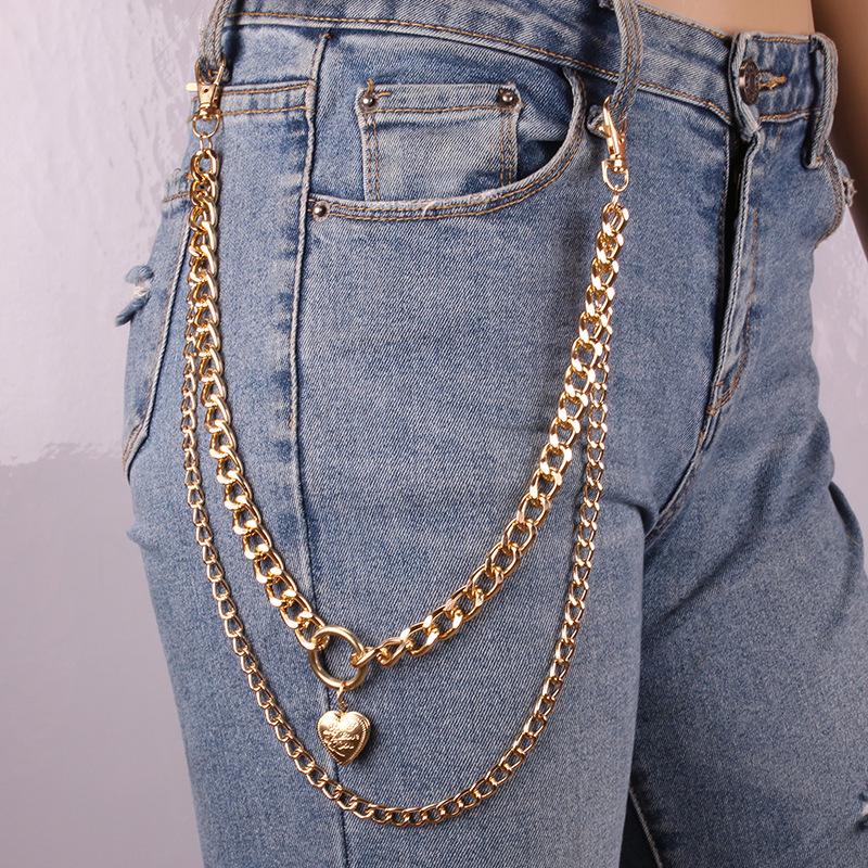 Explosive double-layer fashion heart decoration waist chain body with punk hip-hop metal pants chain