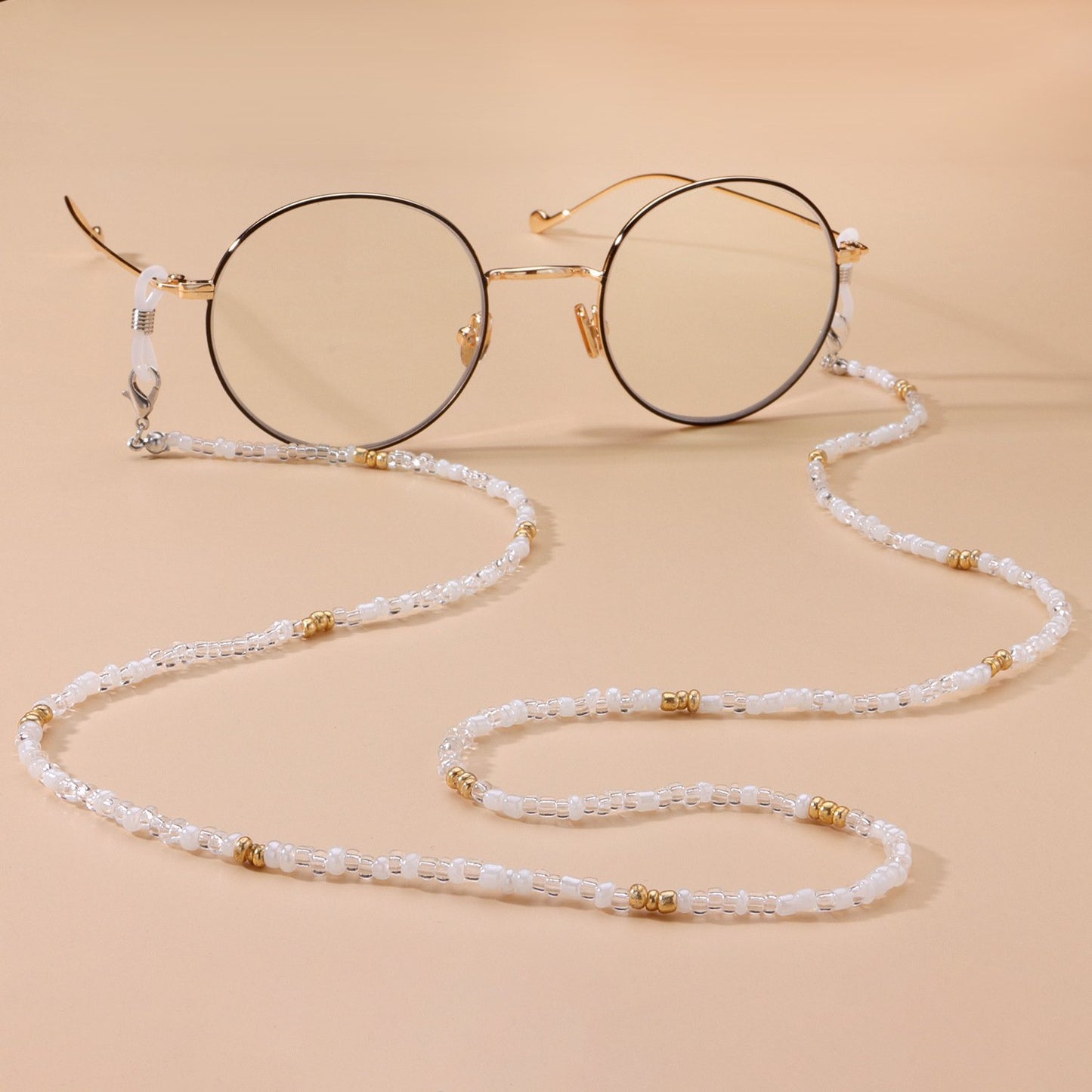Jewelry Fashion Color Transparent Rice Beads Glasses Holder Women's Face Mask Dual Use Chain