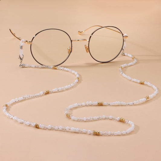 Jewelry Fashion Color Transparent Rice Beads Glasses Holder Women's Face Mask Dual Use Chain