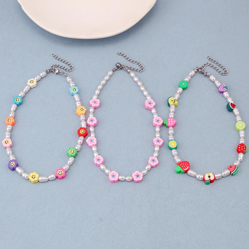 Fashion trend net red imitation pearl soft pottery flower clavicle chain ins a variety of fruit necklace
