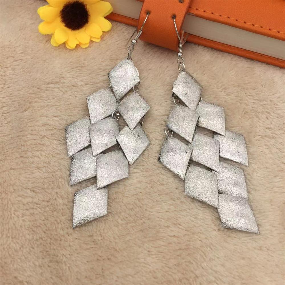 Long rhombus frosted surface earrings fashion multi-layer metal piece boutique earrings