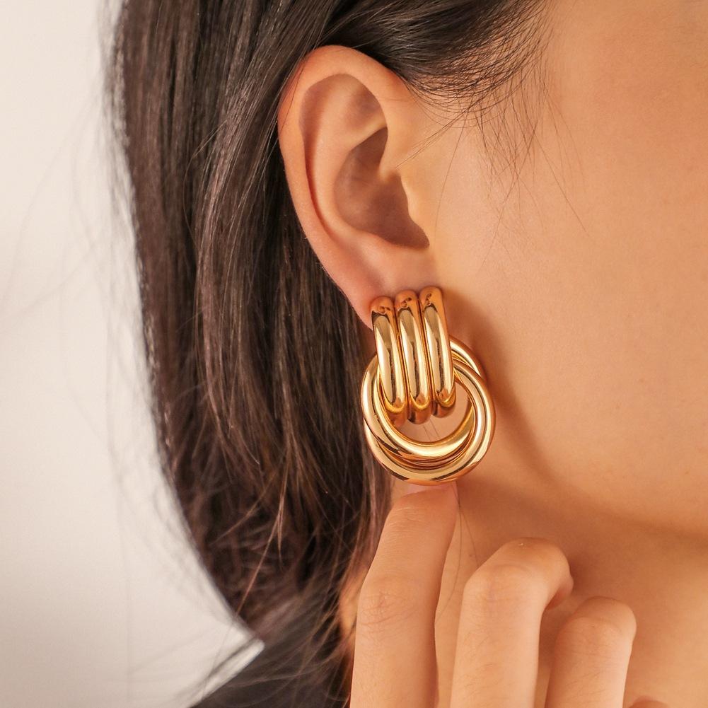 Ear Jewelry Simple Metal Line Circle Double Hoop Earrings Fashion Ladies Earrings