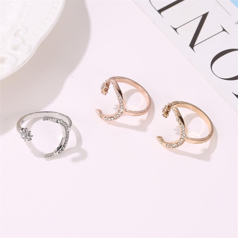 Crescent ring fashion star moon ring national star moon index finger open ring