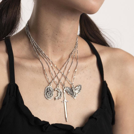Jewelry Retro Sword Shaped Rose Tag Chain Necklace Dark Halloween Butterfly Necklace