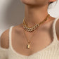 Geometric Metal Lock Pendant Necklace Femininity Versatile Multi-layer Full Diamond Chain Necklace