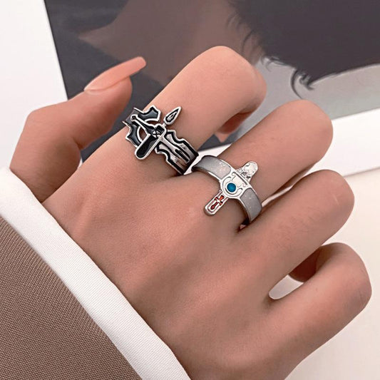 Retro cross ring fashion temperament niche design metal geometric opening index finger ring couple ring