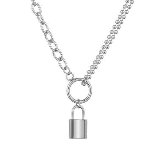 Accessories Stainless Steel Lock Asymmetrical Necklace Hipster Necklace Jewelry