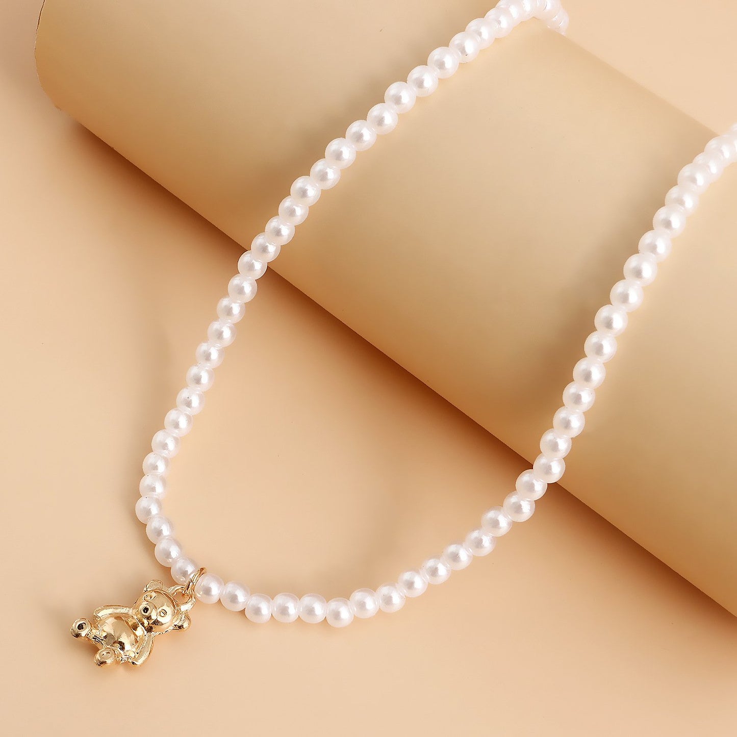 Jewelry Imitation Pearl Stitching Cartoon Bear Necklace Female Ins Hip Hop Punk Geometric Necklace