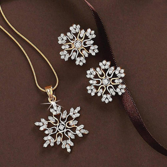 Set Jewelry Temperament Simple Diamond Snowflake Necklace Snowflake Earrings Tanabata Valentine's Day Gift